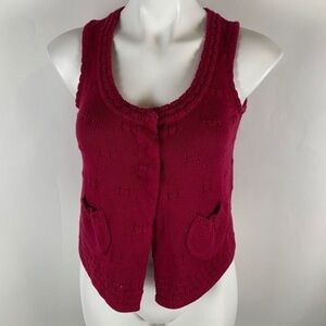 Sparrow Anthropologie Cranberry Red Cardigan Sweater Crop Vest Medium